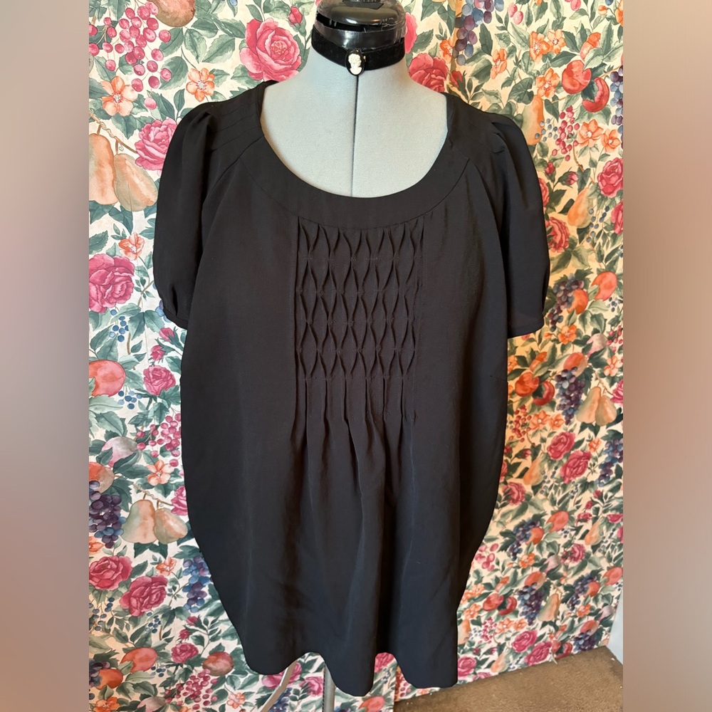 Vintage Covington, black honeycomb smocked blouse, 3X